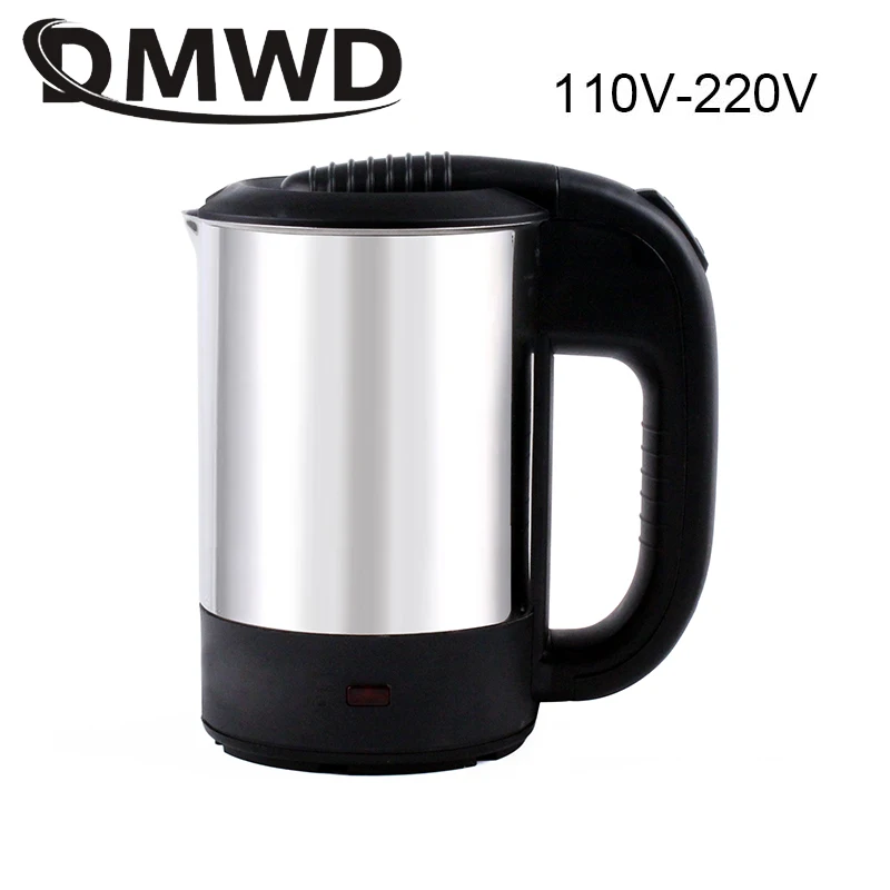 DMWD 110V-220V Dual Voltage Travel Electric Heating Kettle MINI Teapot Cup Water Heater Portable Stainless Steel Tea Pot Boiler