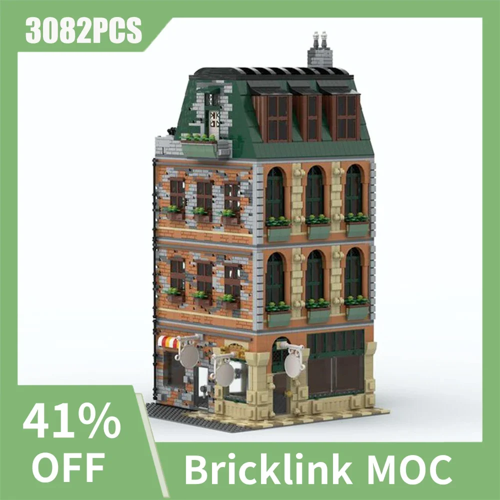 

3082 шт., город, хит продаж, вид на улицу, Moc, модульный уголок, модель здания на крыше, ресторан, сделай сам, креативные идеи, детская игрушка, подарочный блок