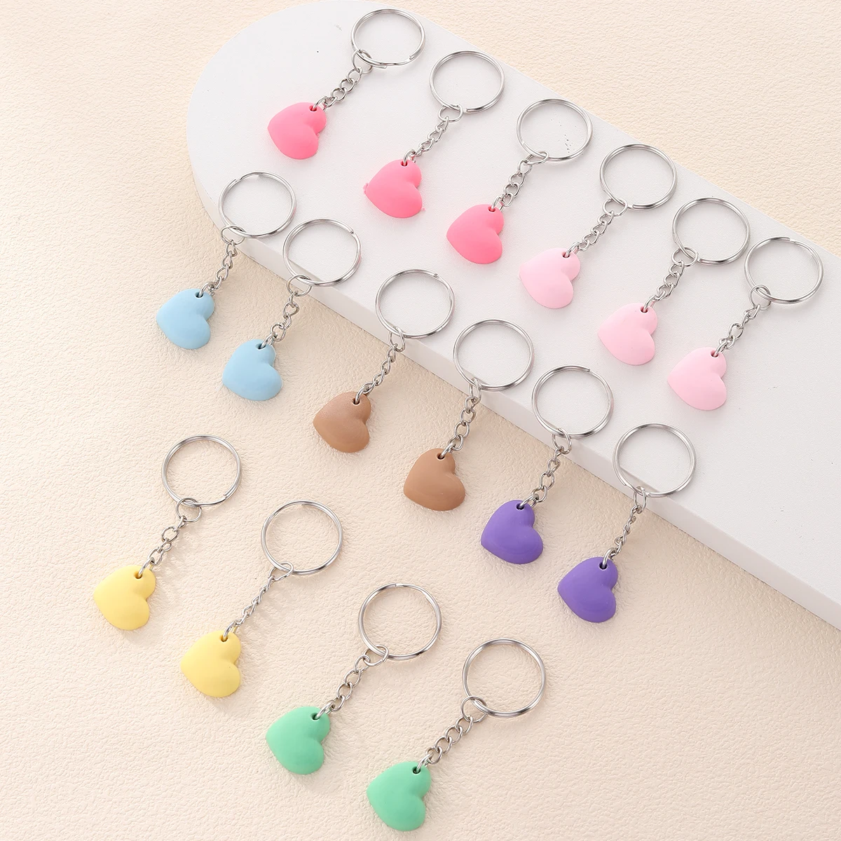 16pcs Candy Color Love Heart Pendant Key Chain  Korean Version Af the Female Fashion Cute Bag Accessories  Valentine's Day Gifts