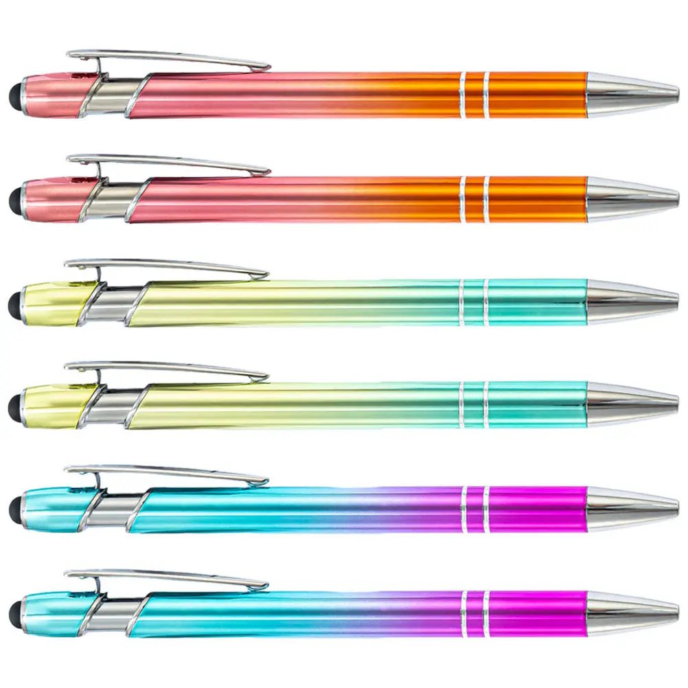 

Набор из 6 алюминиевых шариковых ручек для сенсорных экранов, яркие цвета, плавный поток чернил, портативные, для офиса, школы, экзаменов, незаменимые для письма