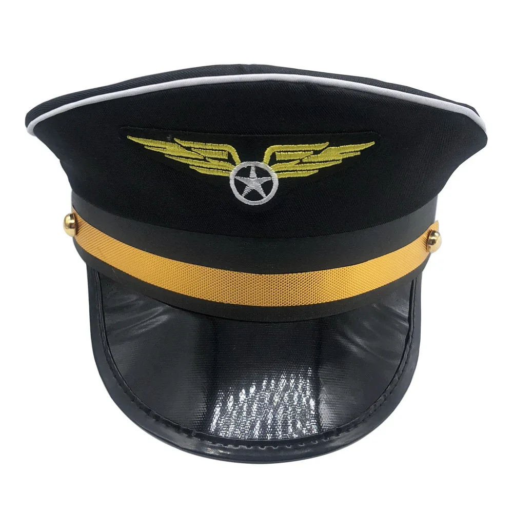 2 Farben Kapitän Hut Cosplay Luftfahrt Kappe Marine Party Kostüm Polizei Matrosen Kappen Leistung Kapitän Hut Mit Abzeichen Unisex 1 STÜCK – Detail 12