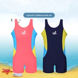 2023 New Girls' Red and Blue One Piece Swimsuit, Professional Quick Drying and Sunscreen Training Suit for Big Boys