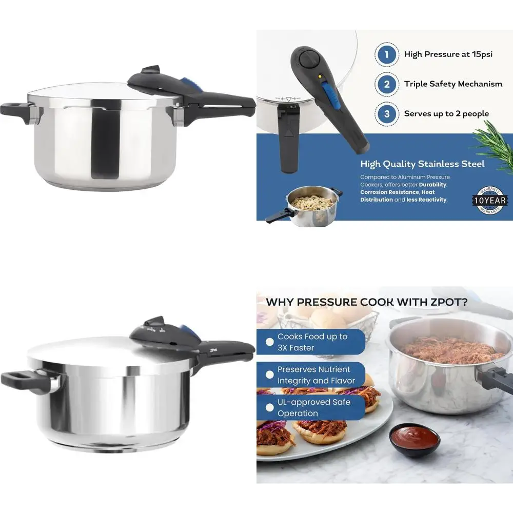 

4.2 Quart 15-PSI Polished Stainless Steel Pressure Cooker - High-Performance Cooking Solution
