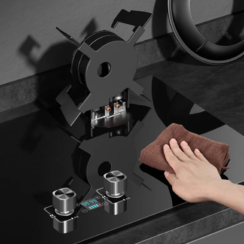 Estufa de gas con tapa abatible, cocinas de gas inteligentes GLP, batería superior de vidrio, estufa de gas de 2 quemadores para cocina