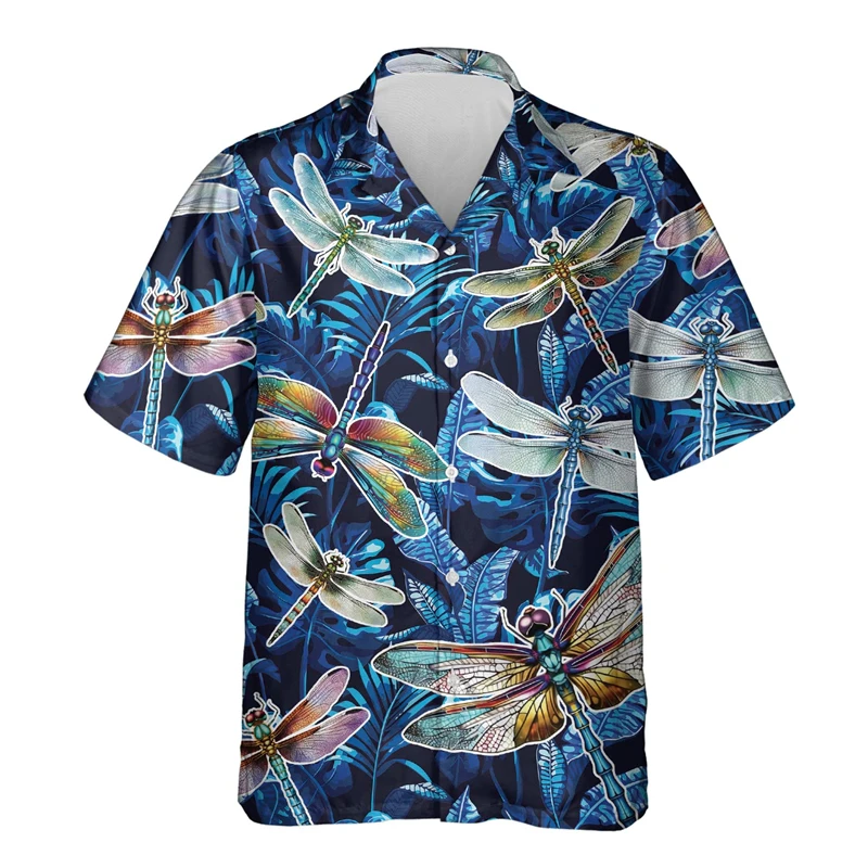 Dragonfly Flower 3D Print Hawaiian Beach Shirts Men Women Casual Fashion Streetwear Short Sleeve Shirt Tops Blouse Man Clothing