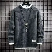 Loose round Neck Knitted Sweater for Men Autumn Winter Solid Color Warm Base Layer Crew Neck Pullover Casual Knitwear