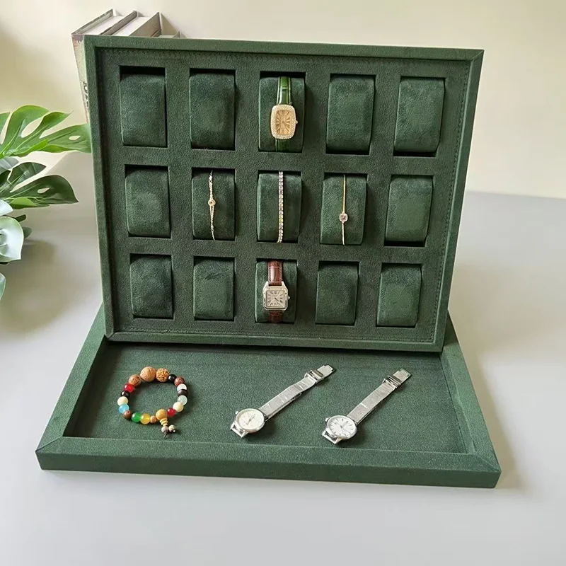 

Деревянный поднос для часов, большой поддон для ювелирных изделий, браслет, серьги, ожерелье, поднос, двухслойный органайзер для хранения ювелирных изделий