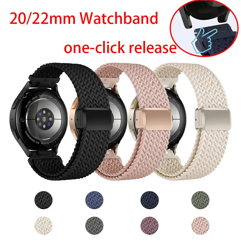 

One-Click Release Watch Strap for Samsung Garmin Huawei Smart Watch 20mm 22mm Nylon Magnetic Loop Watchband