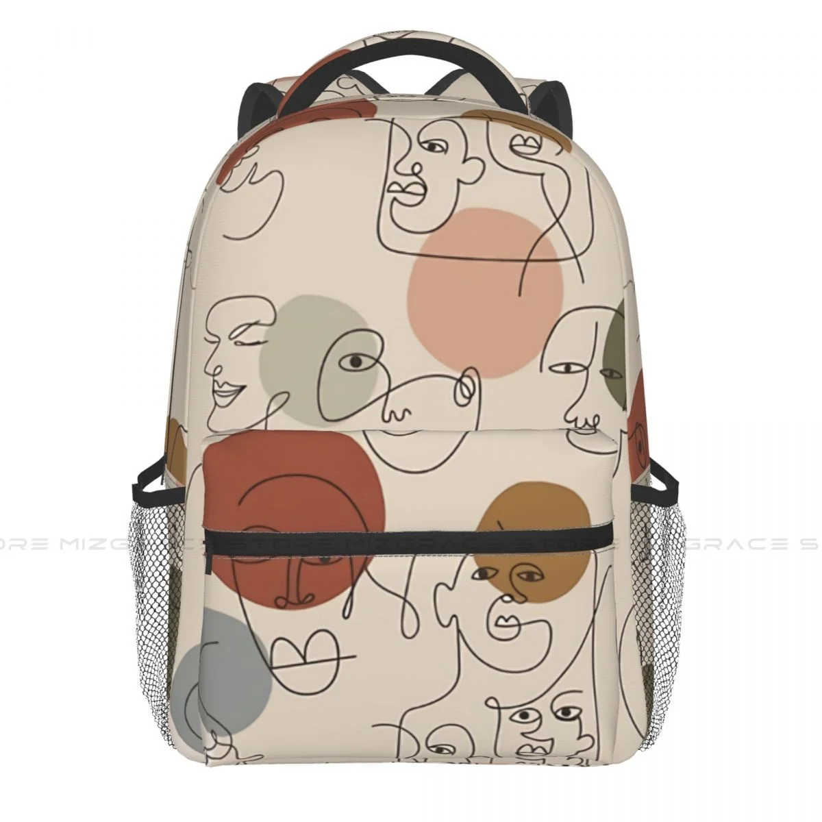 Large Capacity Casual School Bag Minimalist Faces Travel Laptop Backpacks Line Art Multifunctional Soft Rucksack for Teenager