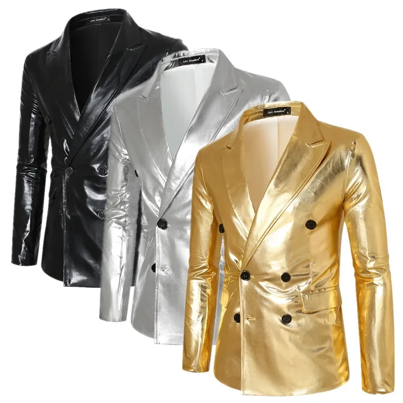 

Fashion Singer Stage Performance Double Row Suit Loose Jacket Gold Silver Men Prom Party Bar KTV Casual Trendy Blazers