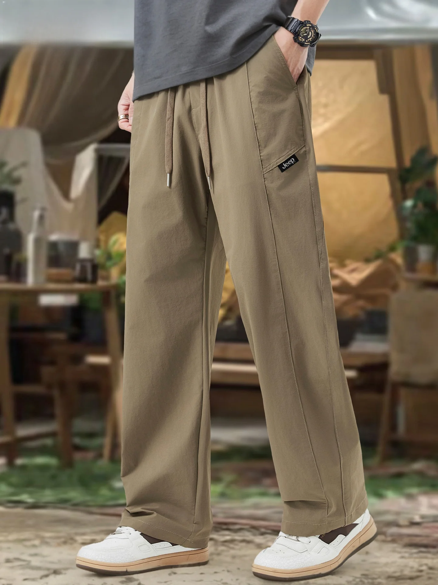 

Брюки рабочие цвета хаки мужские летние тонкие прямые свободные повседневные брюки модные свободного кроя длинные брюки городские быстросохнущие