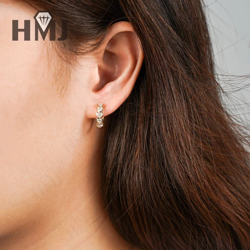 Ohrringe mit Laborgezüchteten Diamanten und Edelsteinen, Fünf-Herzen-Design, 10K 14K 18K Gold 925 Silber, Jubiläums- und Geburtstagsgeschenk, Hypoallergene Charms – Detail 25