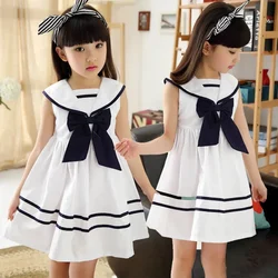 New 2024 Kids Girls Summer Cotton White Bow Princess Dress Children A-Line Casual Dress Clothes For 3 4 5 6 7 8 9 10 Years Old