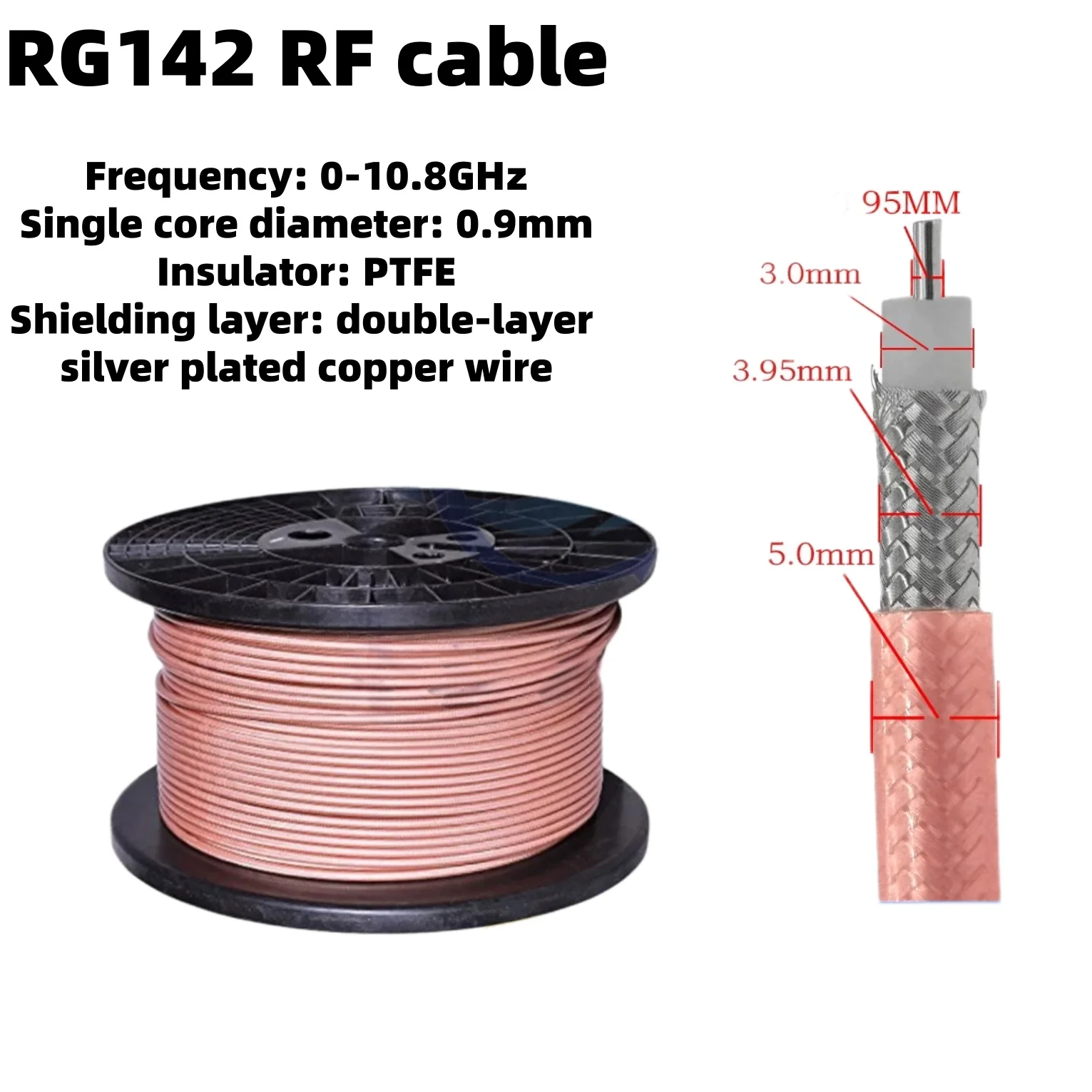RG142 RF wire double-layer shielded silver plated signal wire 50 ohm shielded RF wire coaxial cable coaxial cable