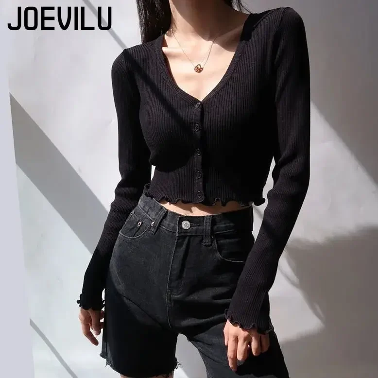 Sexy Knitted Cardigan V Neck Naked Navel Crop Tops Chic Fungus Hem Shirt Women\'s Spring and Summer Korean Versatile Y2k Sweater