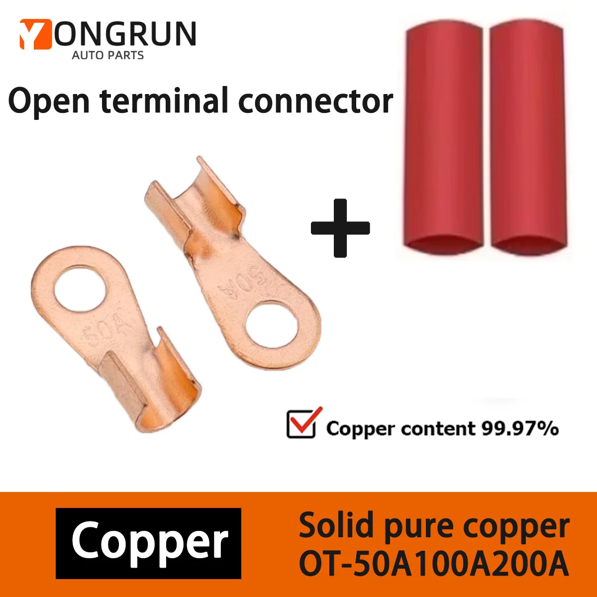 YONGRUN Open Terminal Connector Battery Cable Patch Terminal Connector With Red Heat Shrink Tubing Suitable For Marine Vehicles