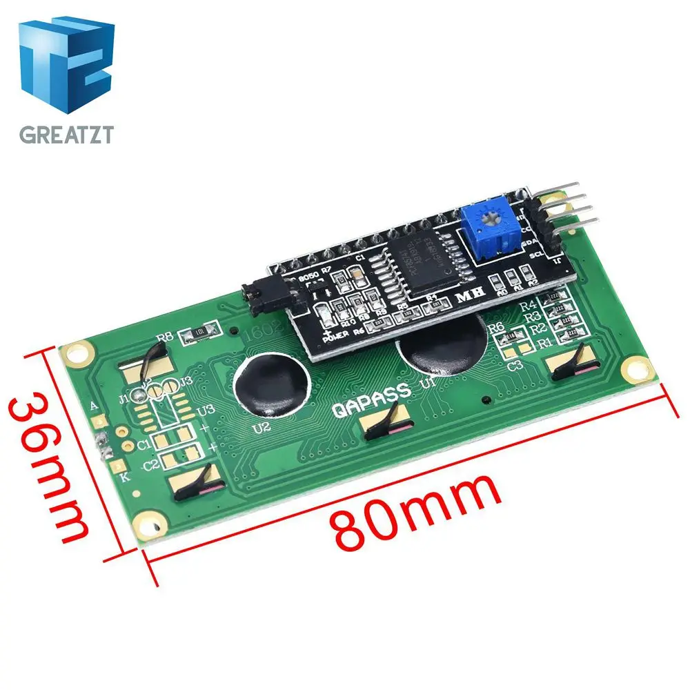 LCD1602 1602 LCD Module Blue / Yellow Green Screen 16x2 Character LCD Display PCF8574T PCF8574 IIC I2C Interface 5V for arduino