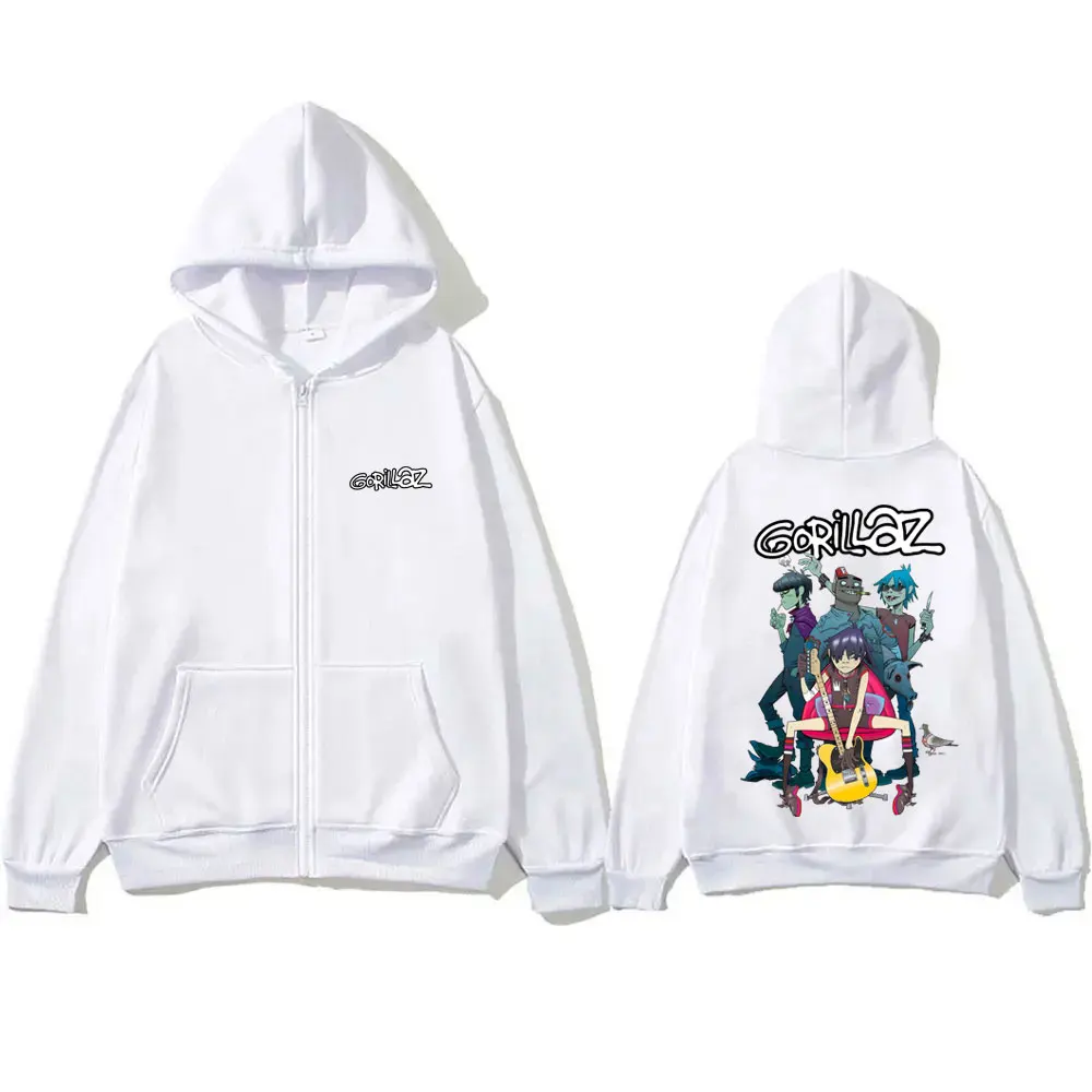 Rock Band Gorillaz Zipper Hoodie Men Women Hip Hop Fashion Oversized Zip Up Jacket Men's Casual Fleece Cotton Zip Up Sweatshirt