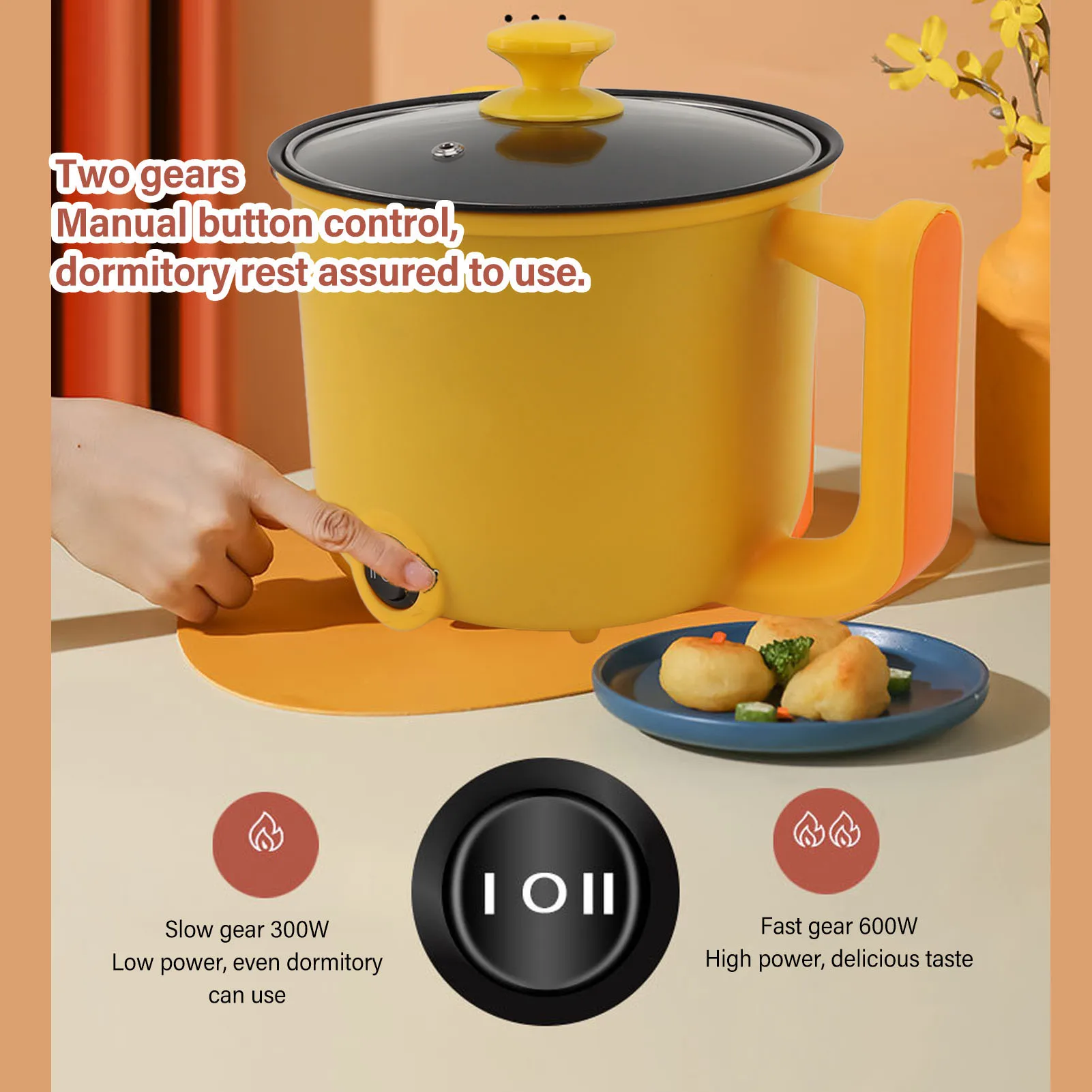 Elektroherd, 1,8 l, 600 W, 2 Gänge, antihaftbeschichtet, multifunktionaler elektrischer Hot Pot mit Griff für Nudelsuppe, Nudeln, Steak, Ei, Haferflocken