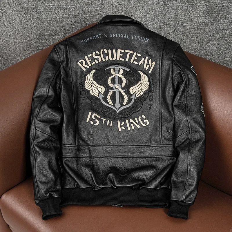 

2026 New Spring Men's Bomber Cowhide Air Force Jacket Motorcycle Leather Coat Biker Clothes Genuine Leather Jacket