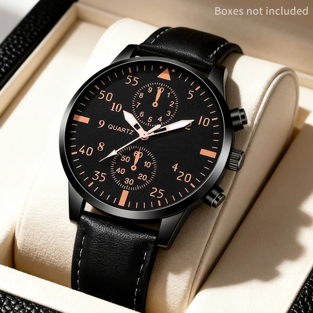 Handsome men's watch PU leather quartz watch timer men's watch, suitable for daily wear