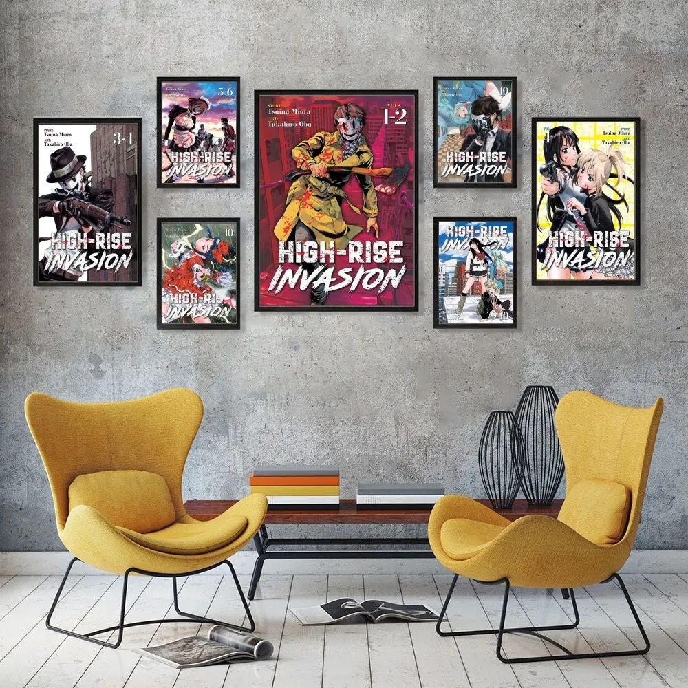 Anime High-Rise Invasion Poster 1PC Cartoon Pop Poster Paper Waterproof HD Sticker Bedroom Entrance Home Living Room Wall Decor