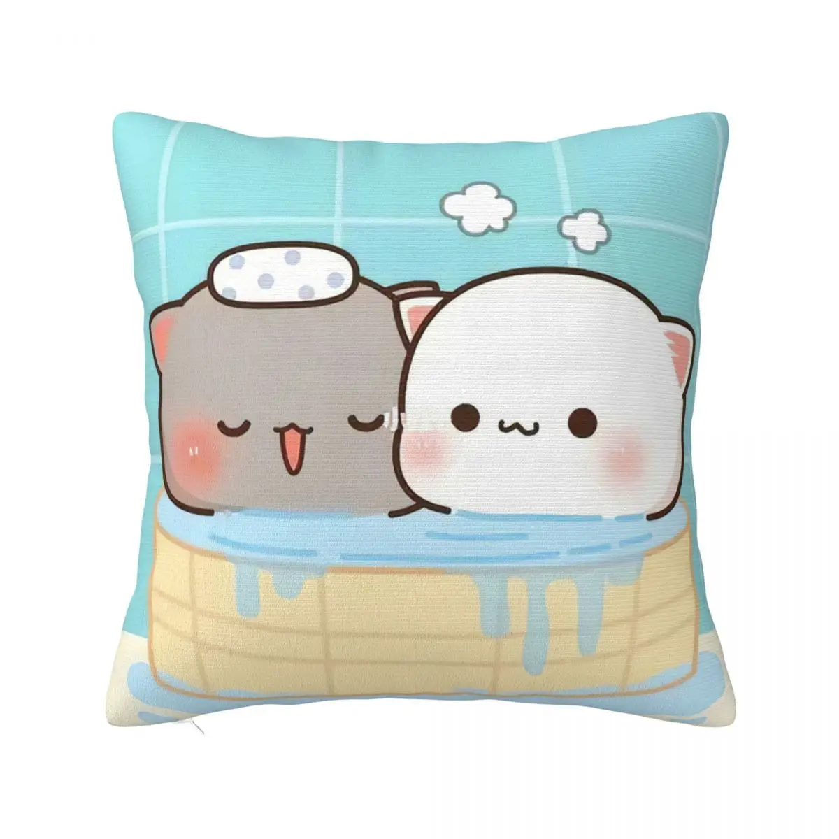 Kawaii Peach And Goma Cartoon Pillow Covers Seat Mocha Mochi Peach Cat Cushion Cover Funny Home Decoration Pillowcase 40*40