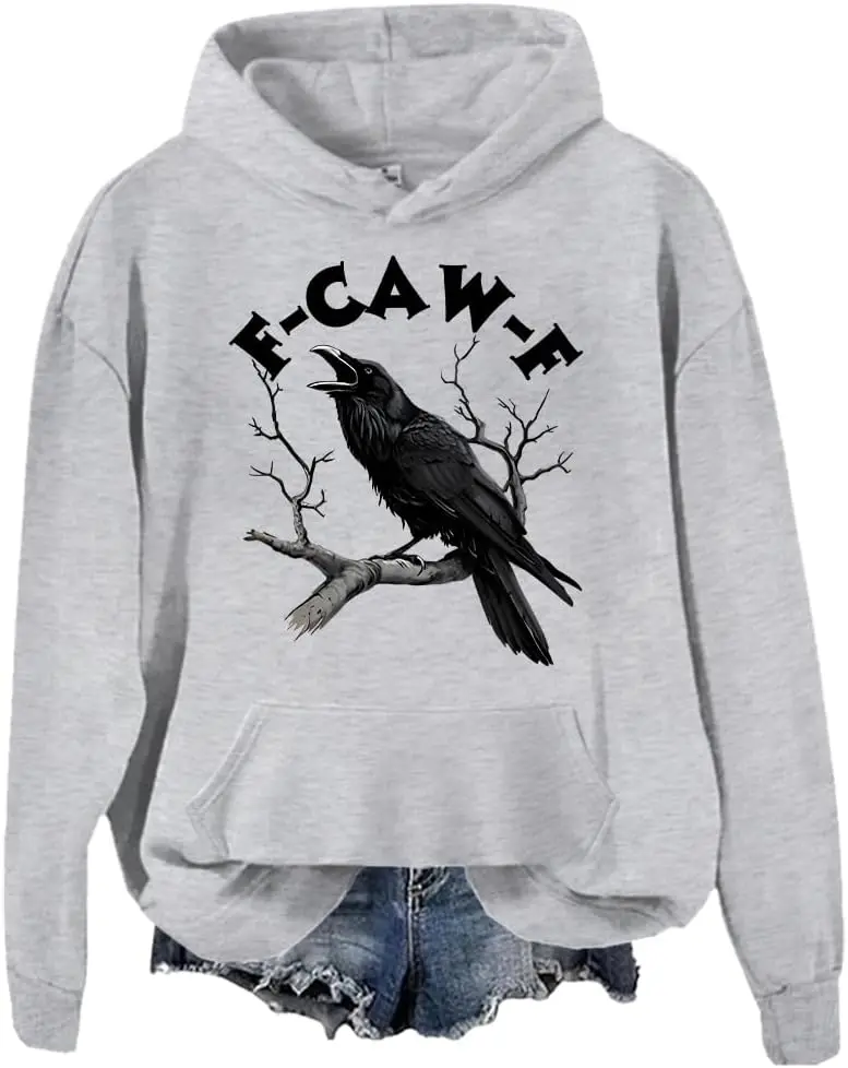 Crow FCawF 스웨트셔츠, FCawF 후디, Funny Crow Black Bird 그래픽 긴 소매 탑