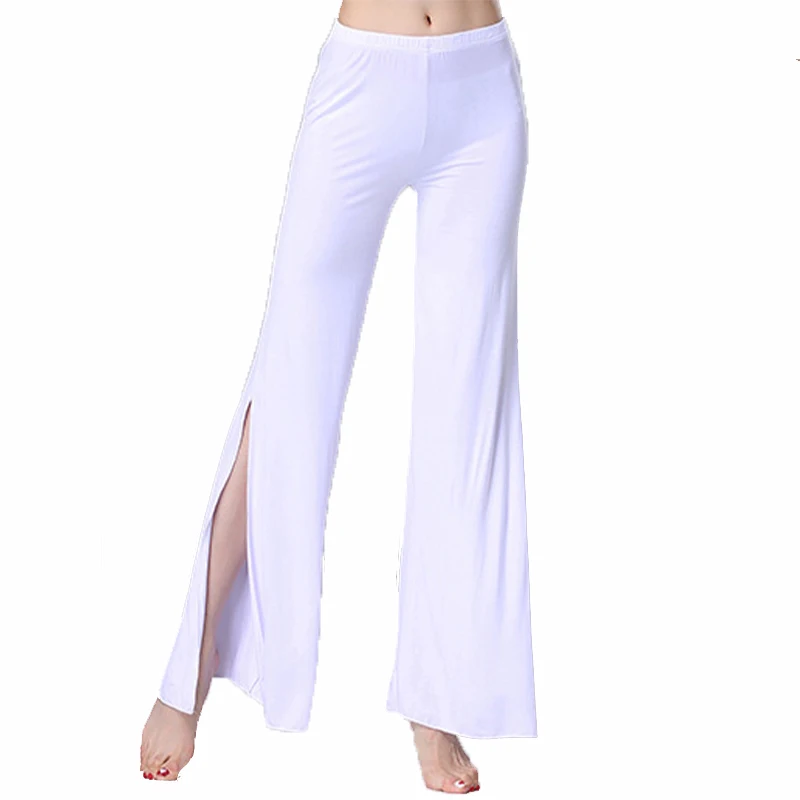 Belly Dance Costume Clothing Practice Pants High Slit Modal Lounge Trousers Comfortable Wide Leg Adult Oriental Dance Black/Whit