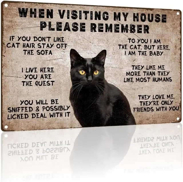Aluminum Tin Signs When Visiting My House Please Remember Vintage Wall Decoration Cat Rules Metal Sign Black Apartment Decor for
