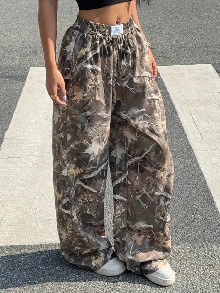 Realtree tendências clássico y2k leopardo impressão calças casuais verão solto perna larga versátil calças compridas oversized joggers calças femininas