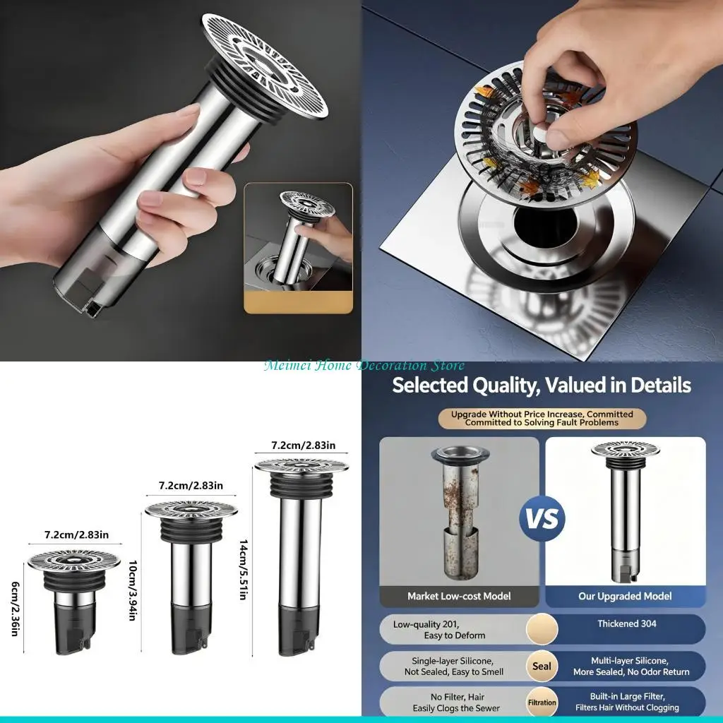 H7BF Stainless Steeled Bathroom Sink Drain Filter With Extended Shaft Shower Drain Plug