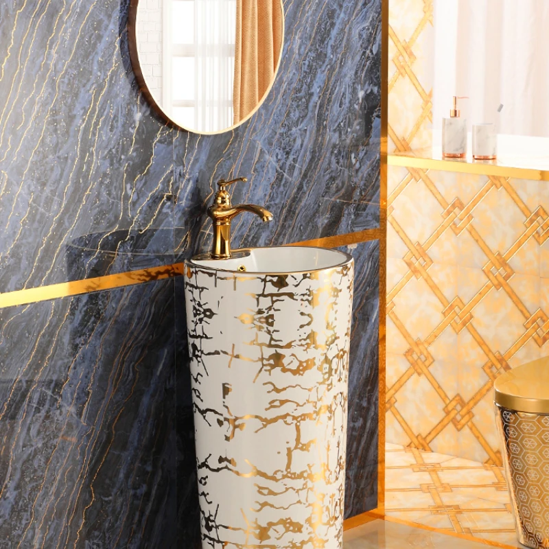 Integrated Floor-Type Small Apartment round Color Art Local Luxury Gold Wash Basin Light Luxury Washbasin