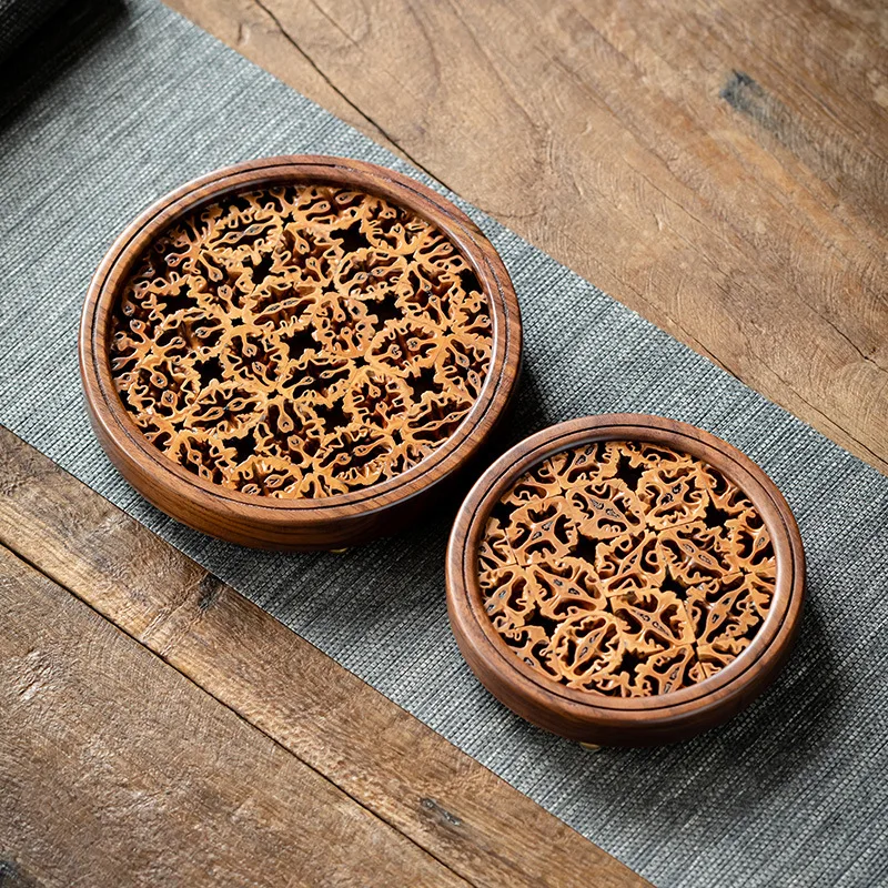 

Gaiwan Tea Stand Solid Wood Pot Holder Tray for Dry Brewing Black Walnut Zen Tea Ceremony Board Rustic Heat Insulation Teaware