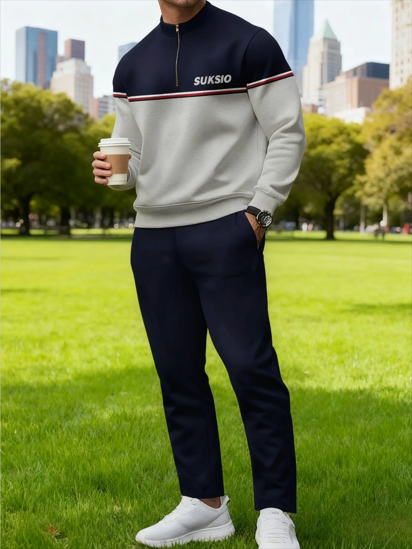 Conjunto de 2 piezas, conjunto deportivo de manga larga y pantalones largos a la moda para hombres europeos y americanos