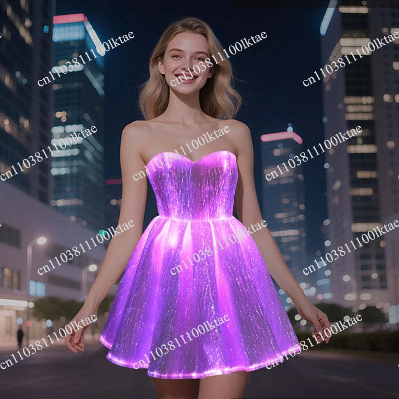 LED Luminous Fairy Costume  Princess  RGB Short Dinner Dress  Wedding Dress Dance
