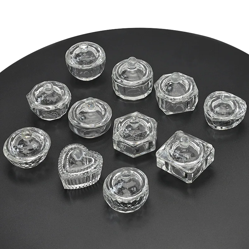 New Nail Art Crystal Glass Acrylic Powder Liquid Nail Cup Dappen Dish Lid Bowl Cup Holder Equipment Crystal Glass Nail Art Tools