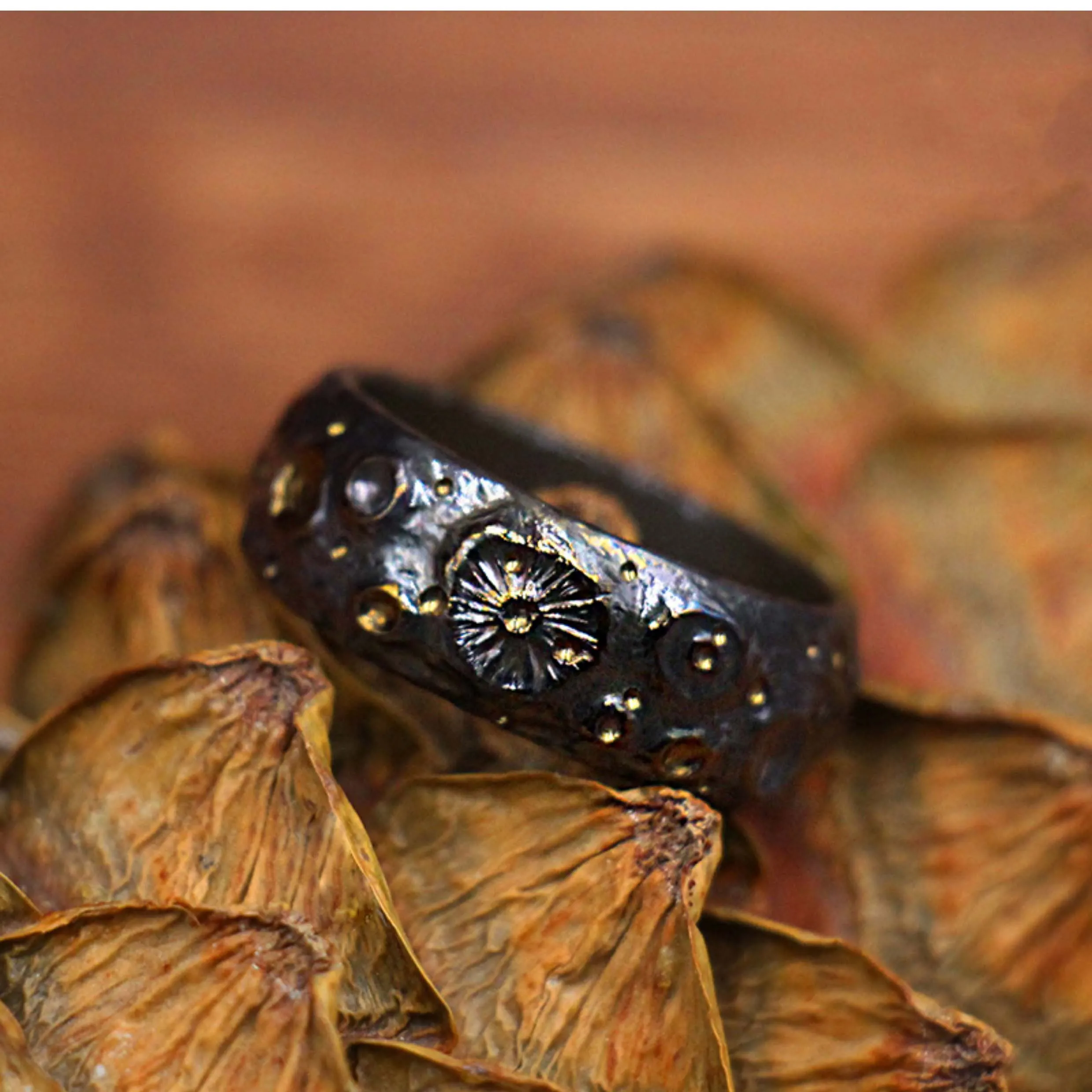 1 Piece Titanium Alloy Hand Engraved Starry Night  Ring