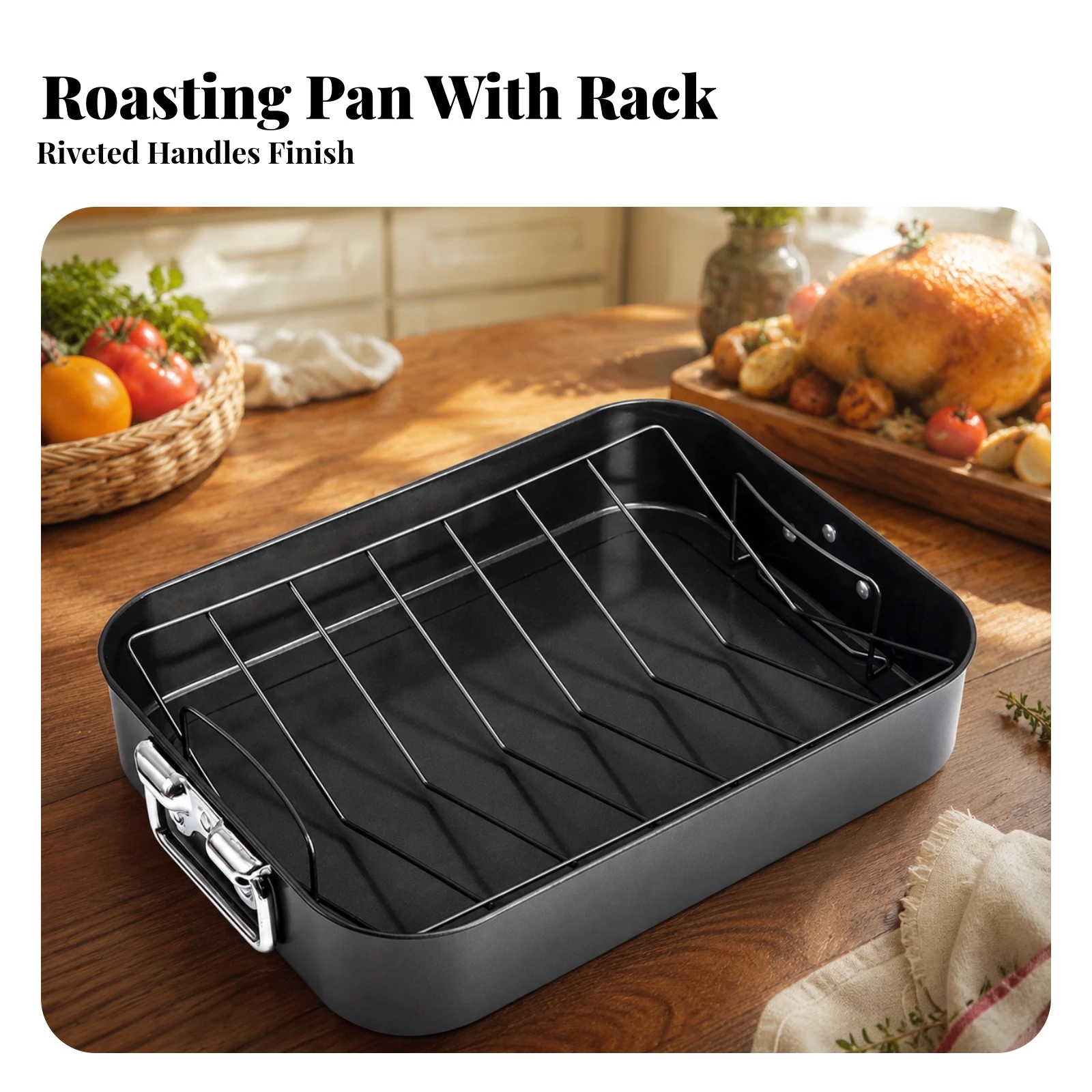 Roaster with Rack Versatile Rectangular Roasting Pan with Handle Rectangular Roaster for Home Cooks, Roast Dinners