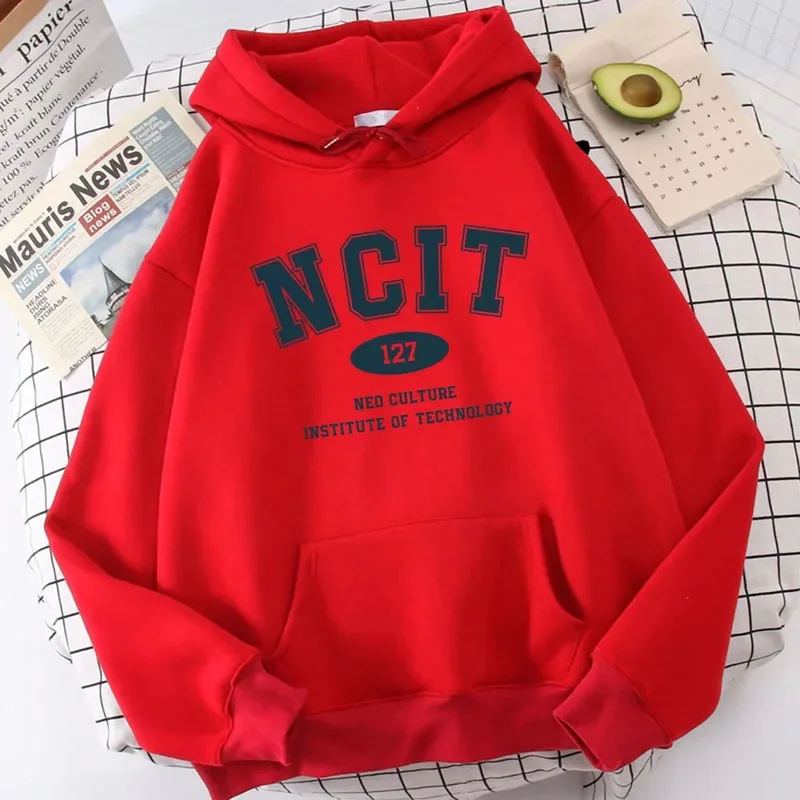 Letter NCIT 127 Neo Culture Institute Of Technology Prints Oversize Womenswear Hoodie Harajuku Fleece Hoody Pullover Sweatshirt