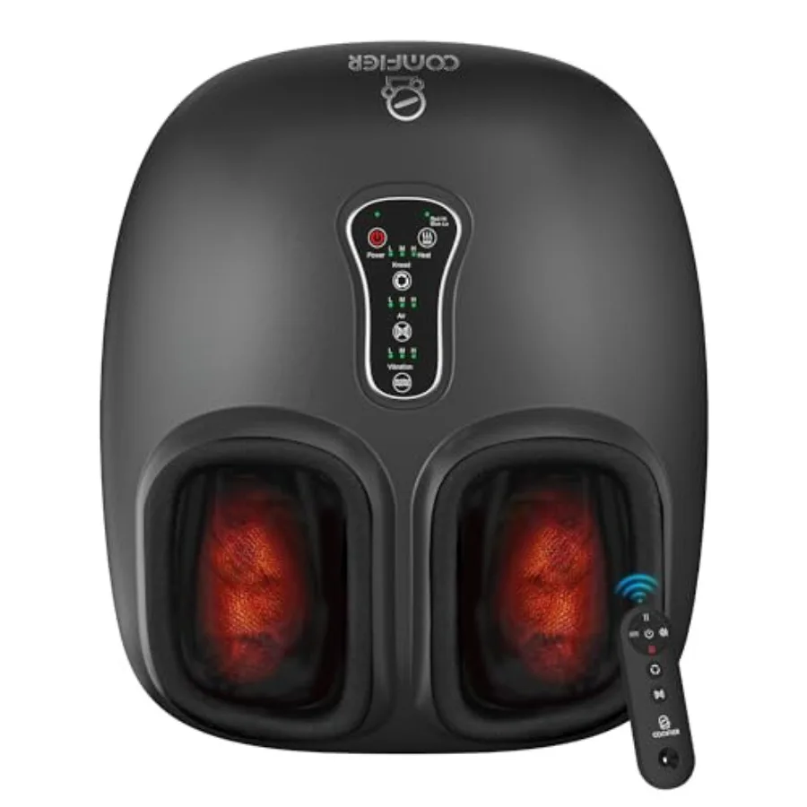

Shiatsu Foot Massager with Heat Compression Kneading Rolling Vibration Remote Control Pause Function for Neuropathy Plantar Fas