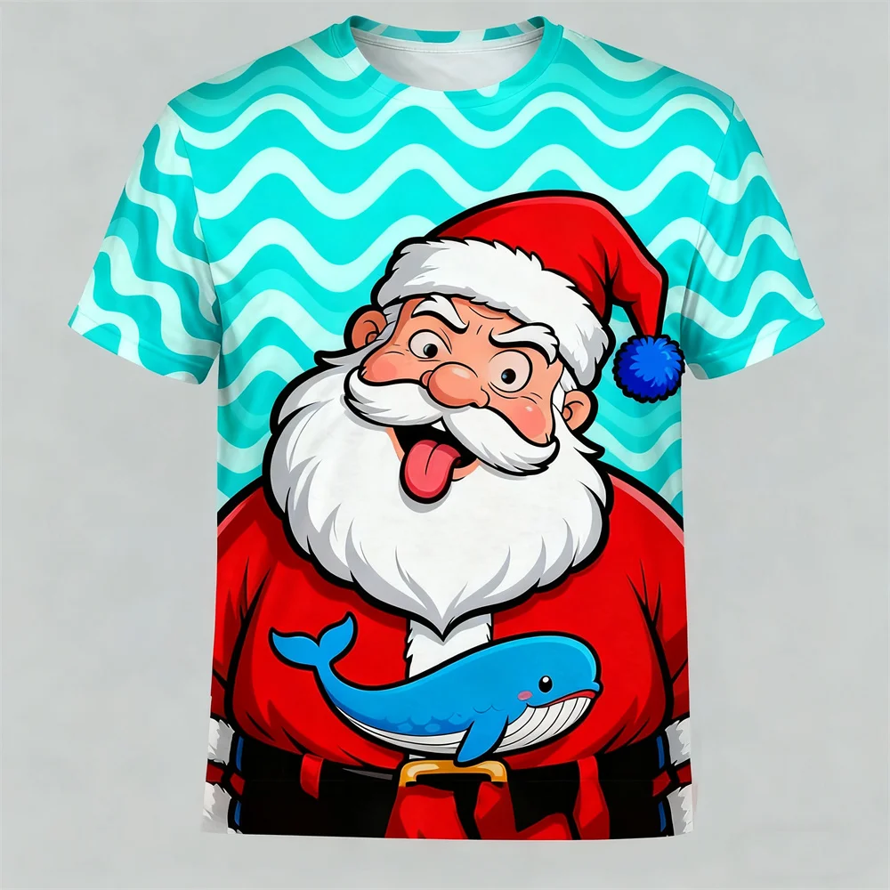 Men's 3D Printed Cartoon Santa Clause Graphic T-Shirt Fashion Creative Design Short Sleeve Tees Christmas Casual Comfortable Top
