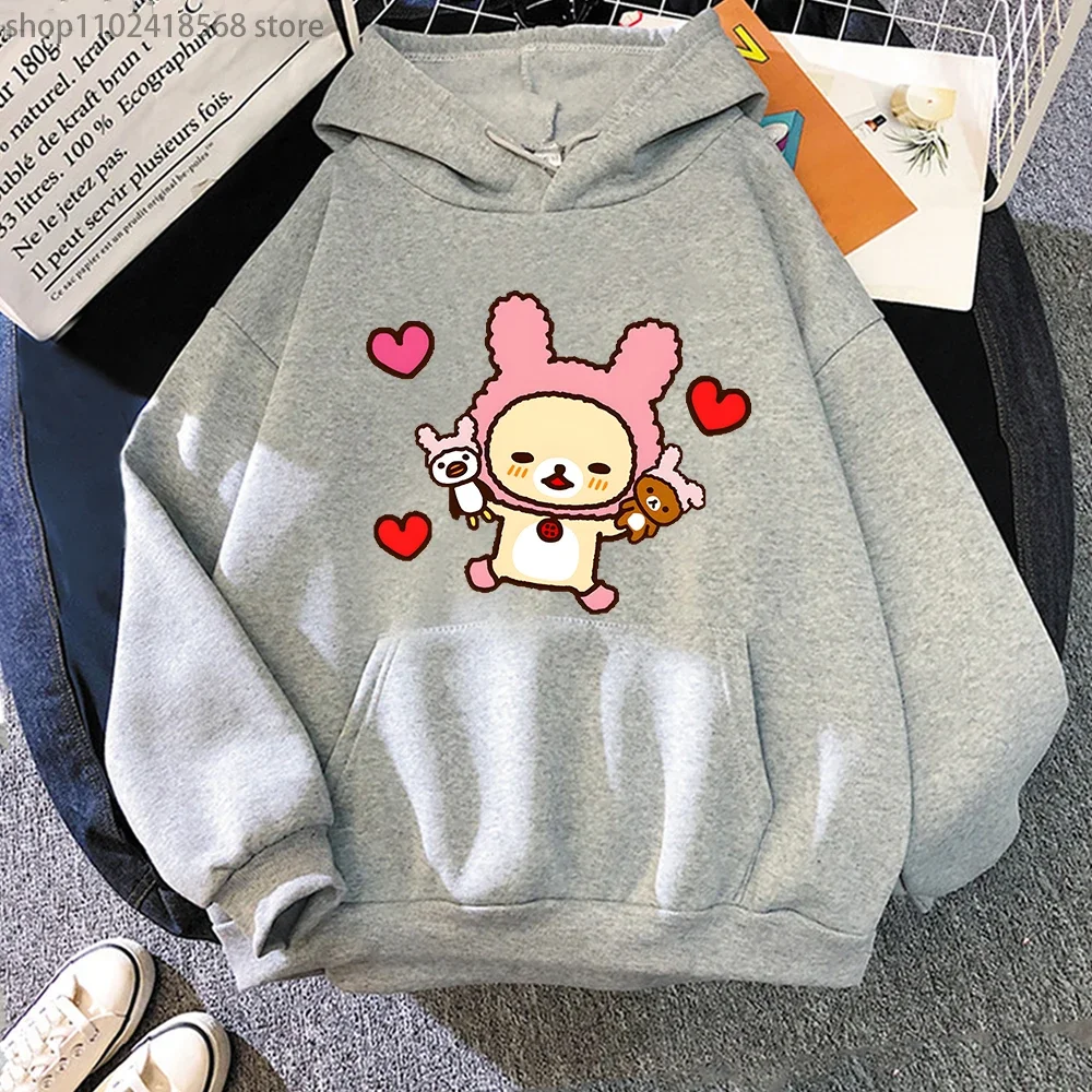 Korilakkuma Hoodie for Women Cartoon Valentine's Day Print Sweatshirt Spring Autumn Sudadera Kawaii Girls Streetwear Men Clothes