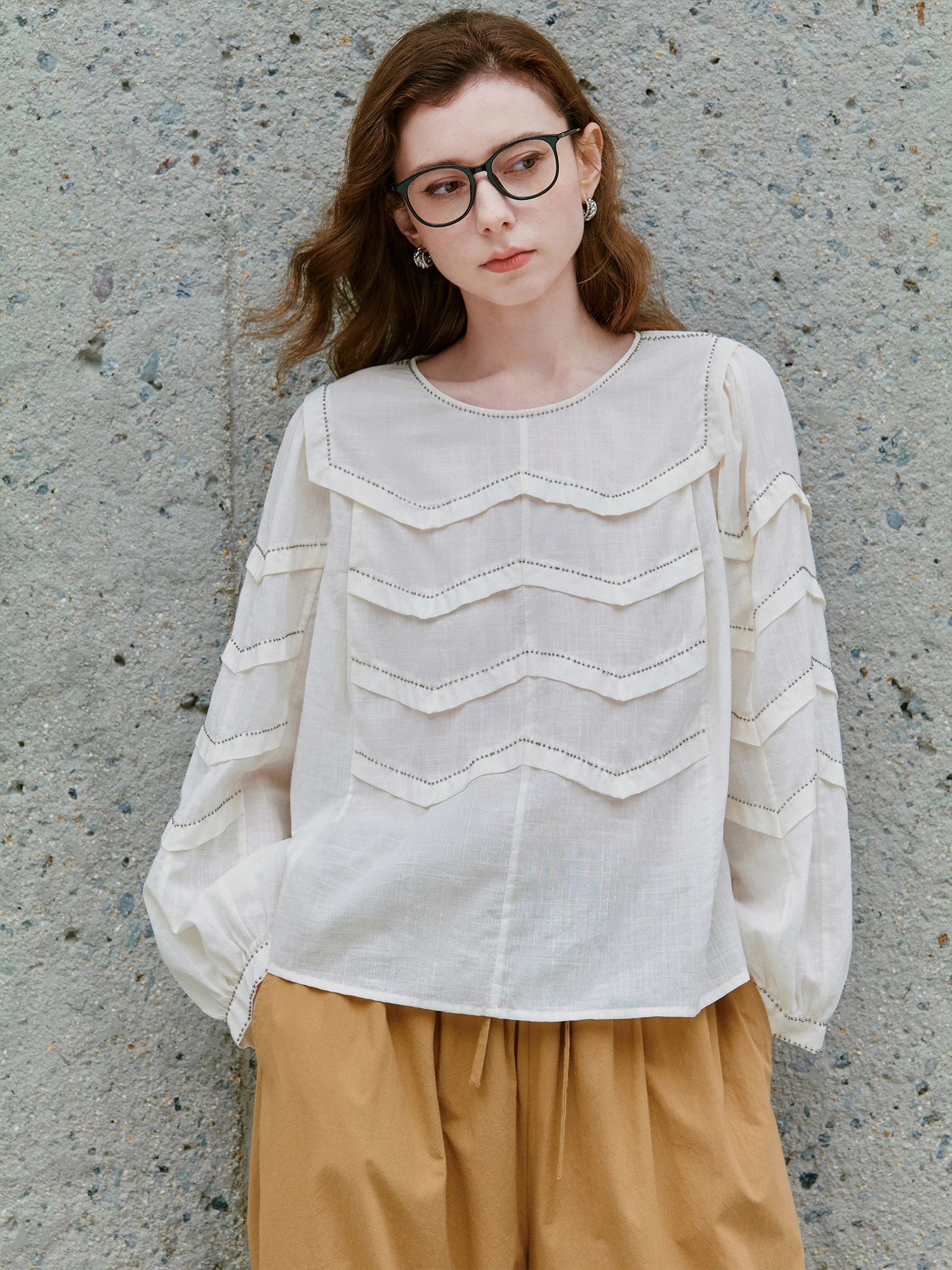 

Romantic Silhouette Shirt Handmade Lightweight High-Yield Thin Cotton Layered Wave Design Breathable Comfortable Women's Shirt