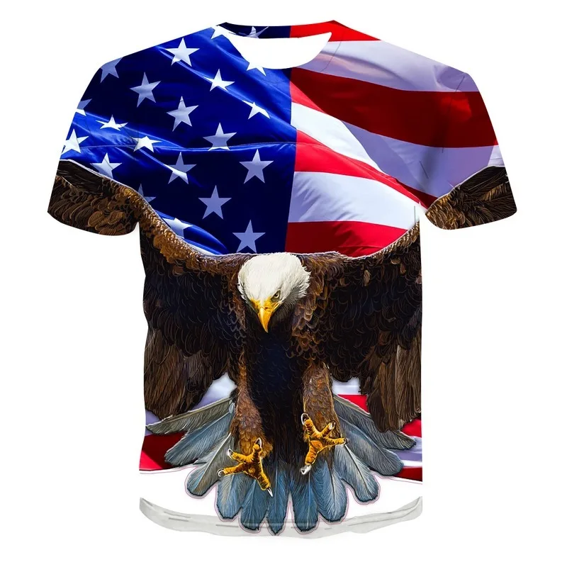 American Flag Gold Eagle 3D New Summer Print Trend Avant-garde Fashion Round Neck Short Sleeve Men\'s T-shirt Top Street Hip Hop