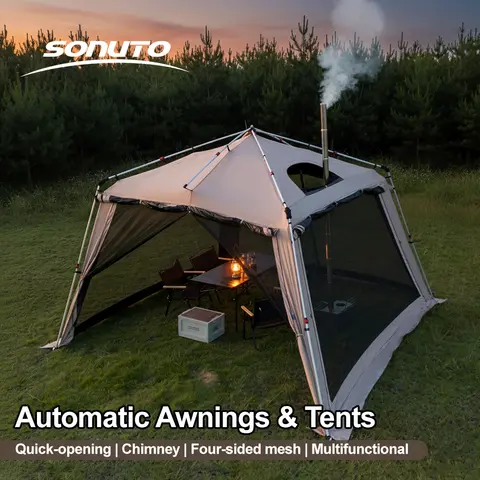 Tenda da campeggio all'aperto con camino Grande famiglia 5-9 persone Protezione solare impermeabile con pali in alluminio Escursionismo in spiaggia Pesca