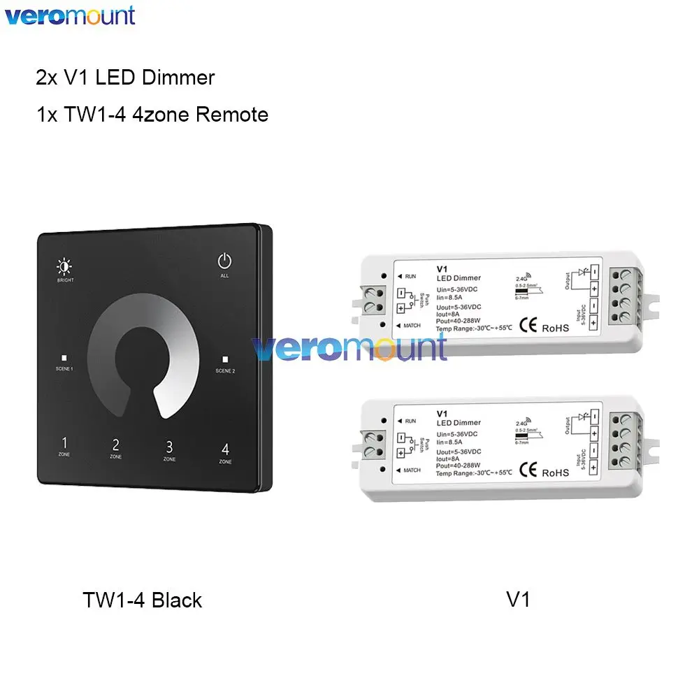 Skydance V1 LED Dimmer 1CH 5V 12V 24V 36V Enkele Kleur LED Strip Dimmen Kit Draadloze 2.4G RF 4Zone Afstandsbediening Touch Schakelaar
