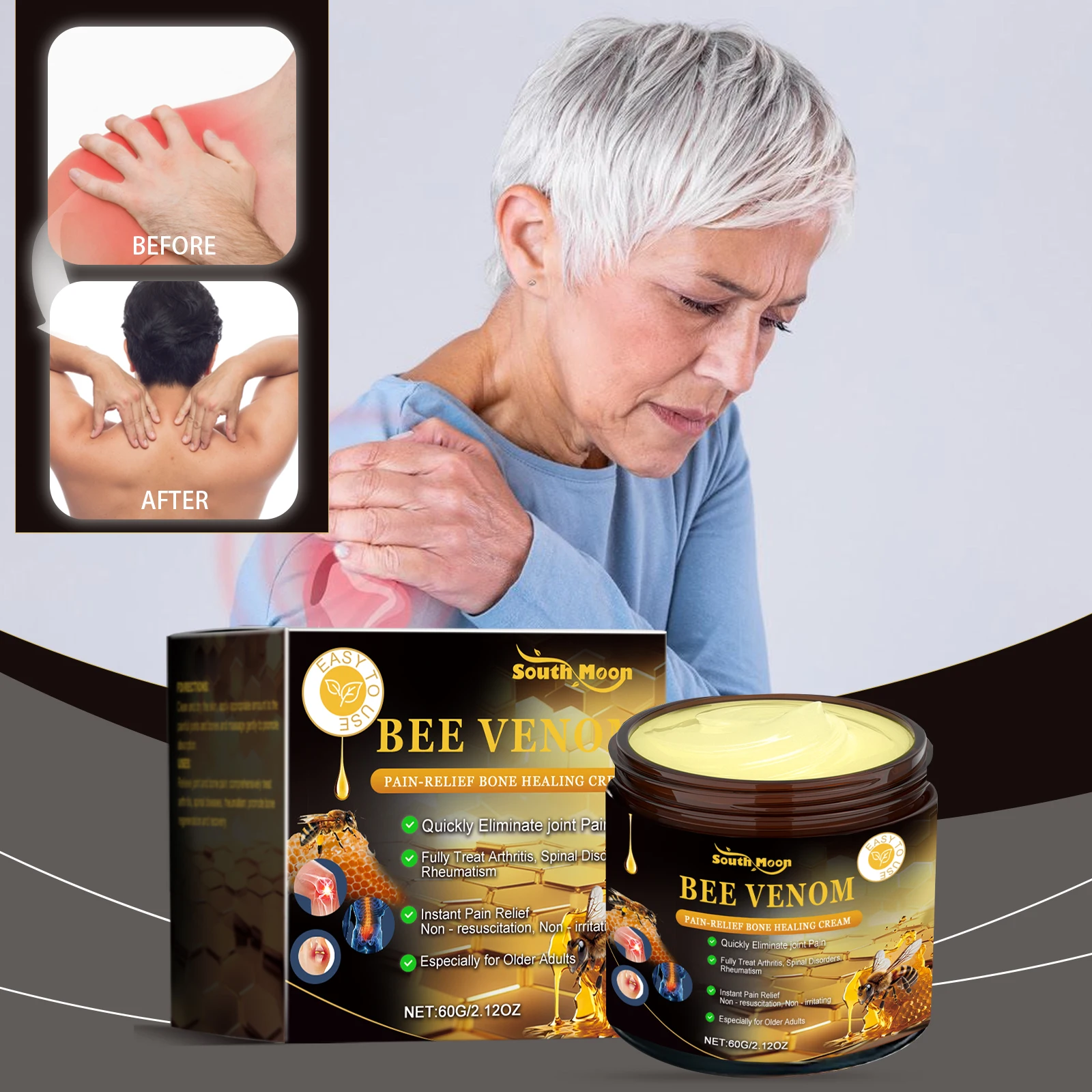 Crema para terapia ósea de veneno de abeja, tratamiento reumatoide analgésico para articulaciones, alivia el dolor Lumbar de los músculos de la rodilla, ungüento para aliviar el dolor de rodilla