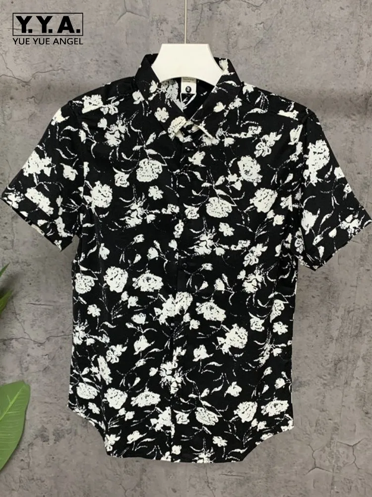 

Male Summer Printed Flower Short Sleeved Shirts Youthful Style Single Breasted Shirt Fashion Casual Mens Lapel Tops Daily