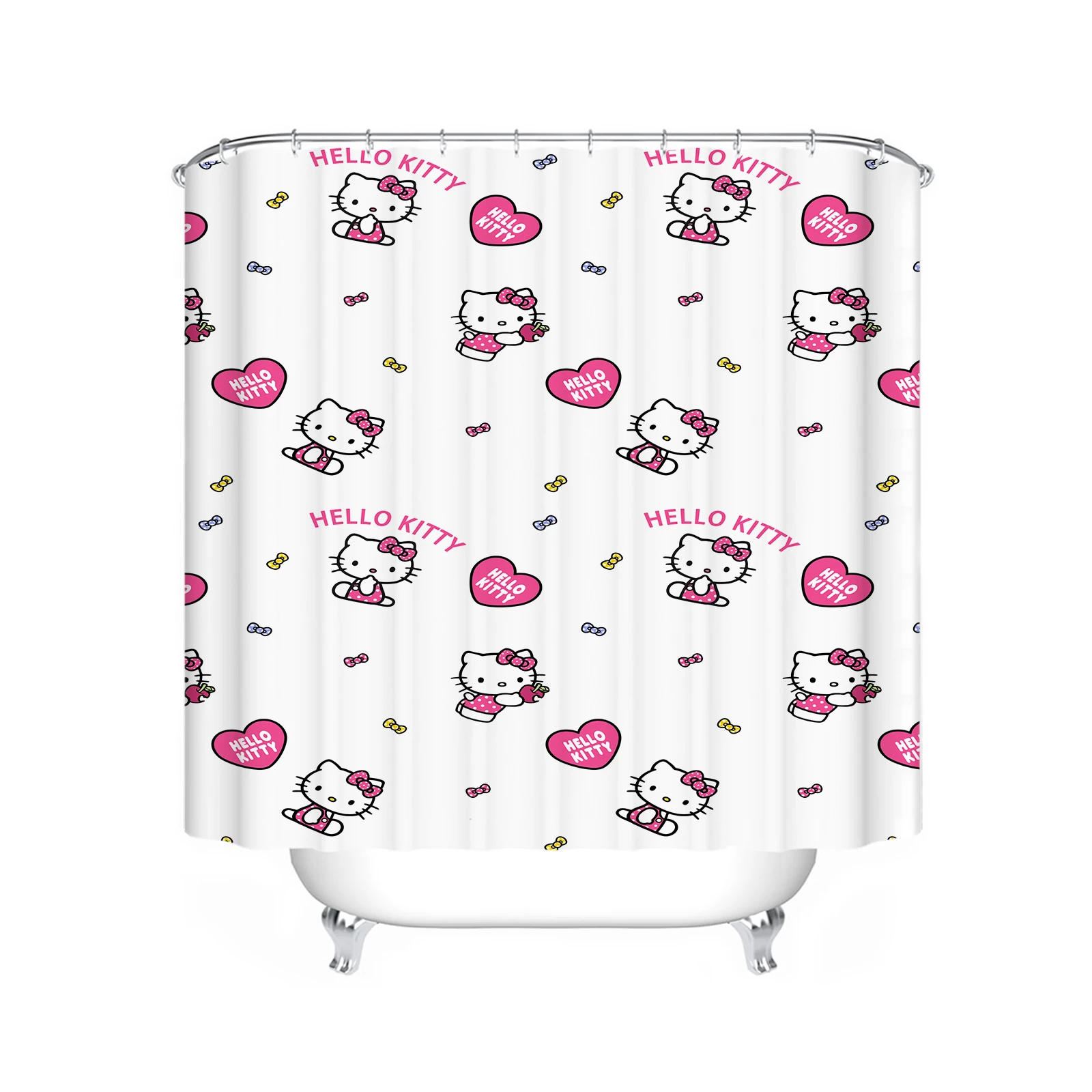 Hello Kitty Polyester Shower Curtain Set, Full Screen Set, Luxury Cartoon, Funny, Hook Up Accessories, Bathroom, Cute Bath